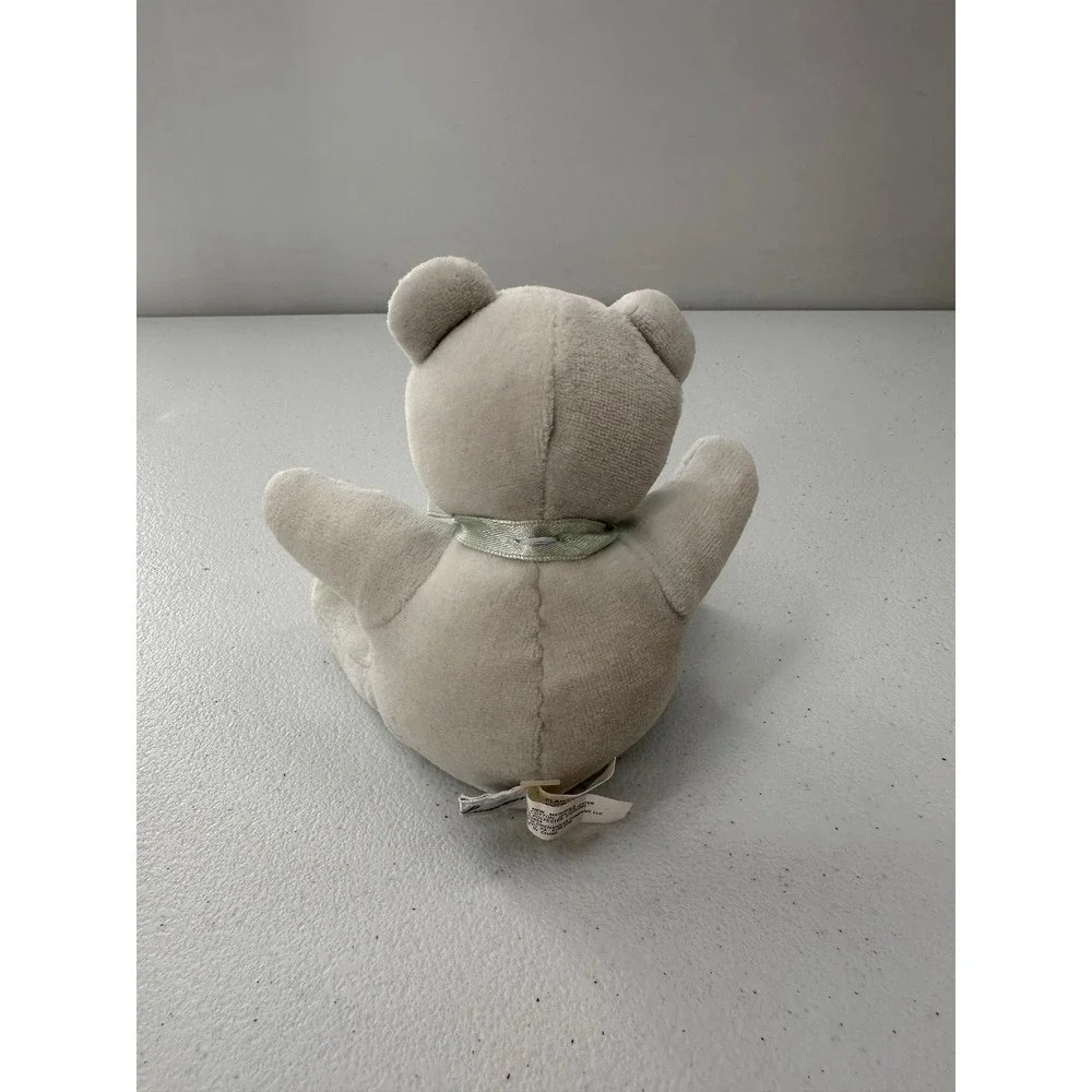 Ralph Lauren Teddy Bear Rattle Plush Stuffed Animal Light Blue Mint Bow 6 inch